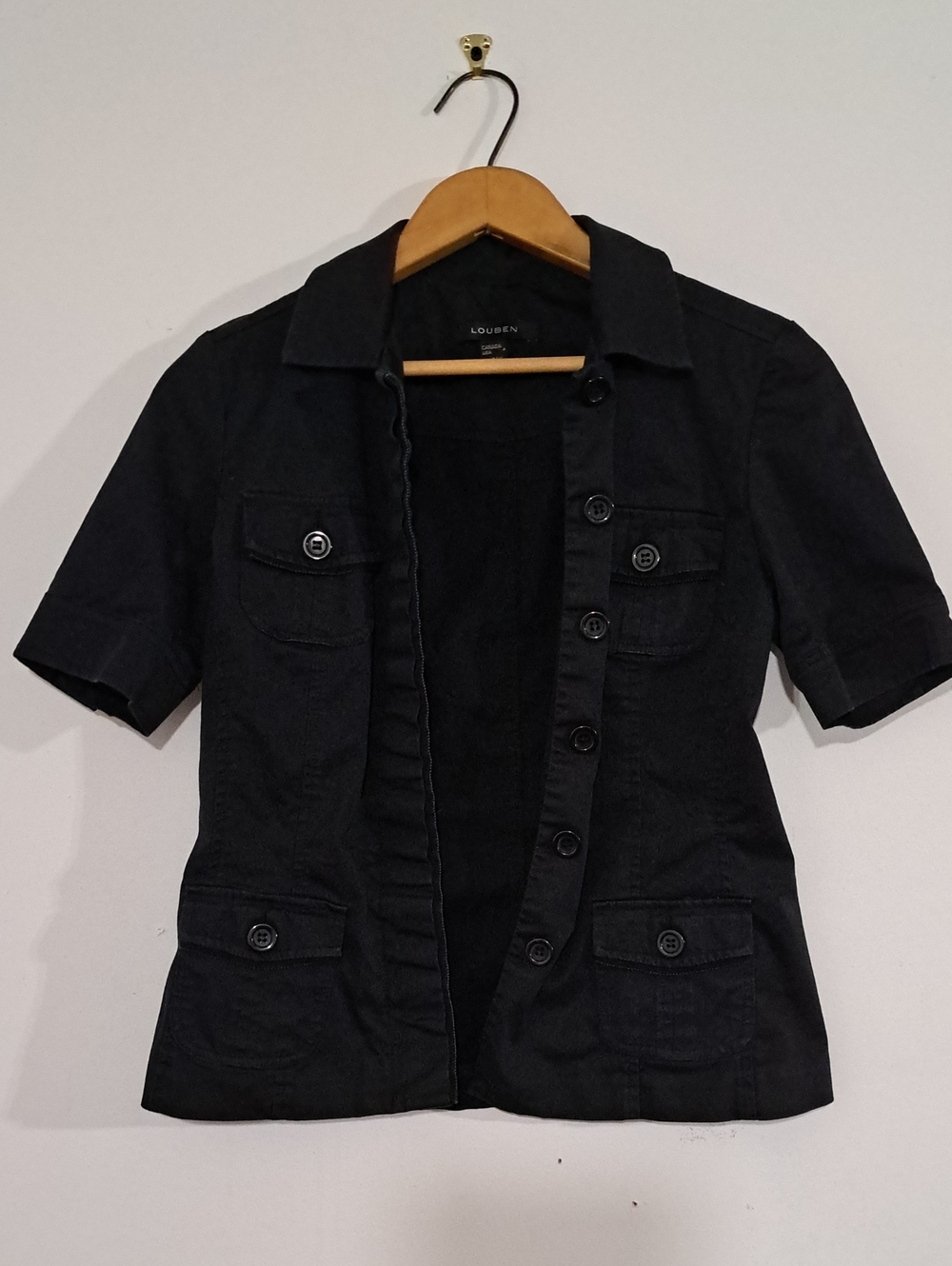 Short-Sleeve Black Tailored Button Up Shirt